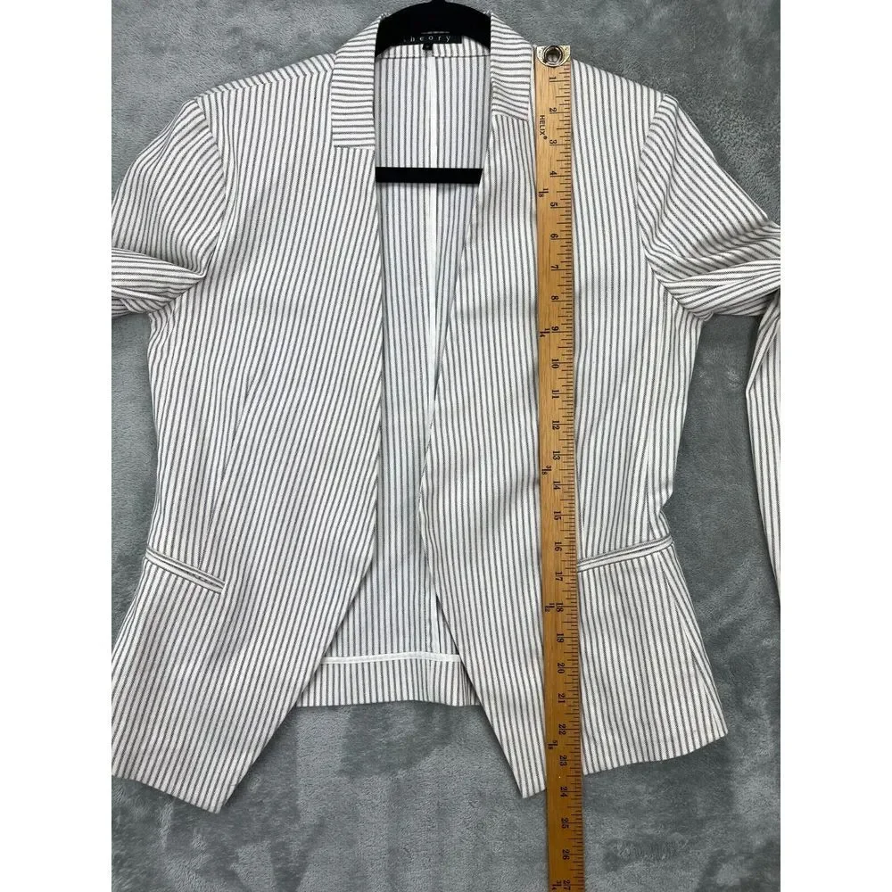 THEORY Women's Open-Front Blazer Jacket Sz 8 White Striped MADE IN USA‎ - Picture 3 of 9